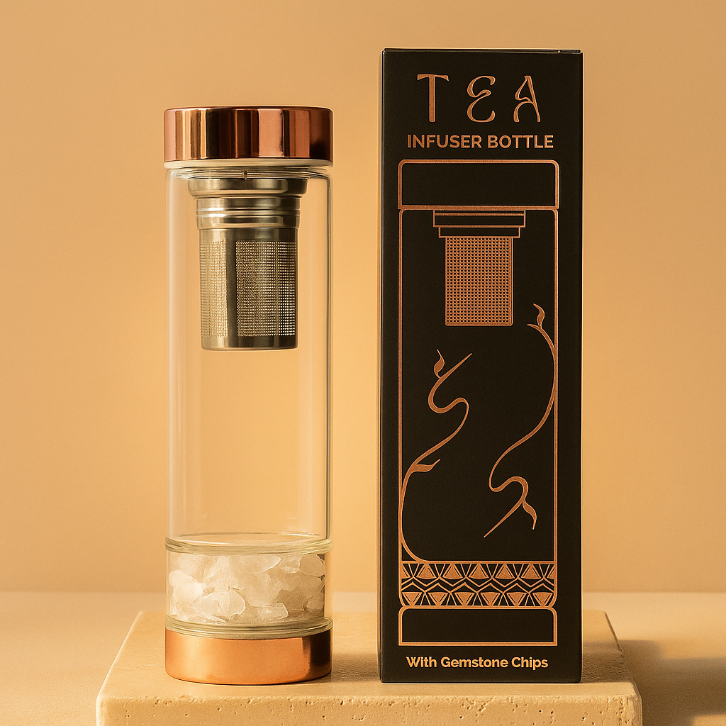 Botella de cristal para te con Cuarzo roca