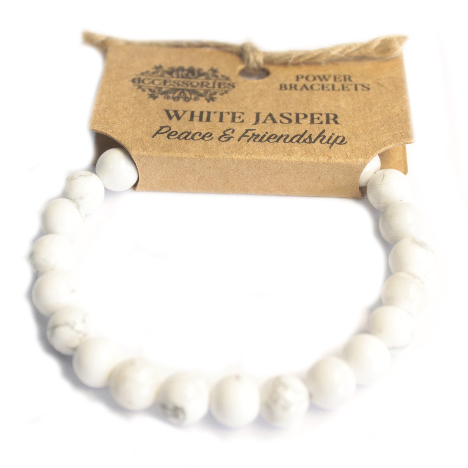 Pulsera de Jaspe Blanco: cuentas naturales, elásticas, tono claro con vetas grises, diseño minimalista - calma y armonía
