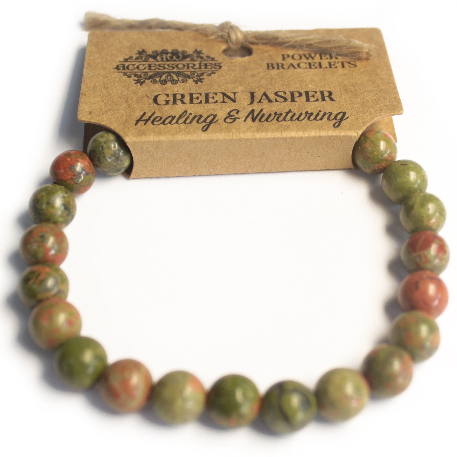 Pulsera de jaspe verde: cuentas naturales pulidas, diseño elástico y tonos verdosos con vetas únicas - armonía y sanación