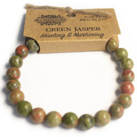 Pulsera de jaspe verde: cuentas naturales pulidas, diseño elástico y tonos verdosos con vetas únicas - armonía y sanación