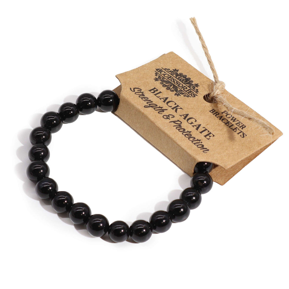 Pulsera de ágata negra natural: cuentas pulidas, negro profundo y diseño elástico - Protección energética y estabilidad