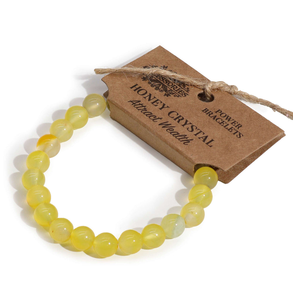 Pulsera de Cristal de Miel: elástica, cuentas doradas y miel, acabado texturizado - Atrae prosperidad y confianza