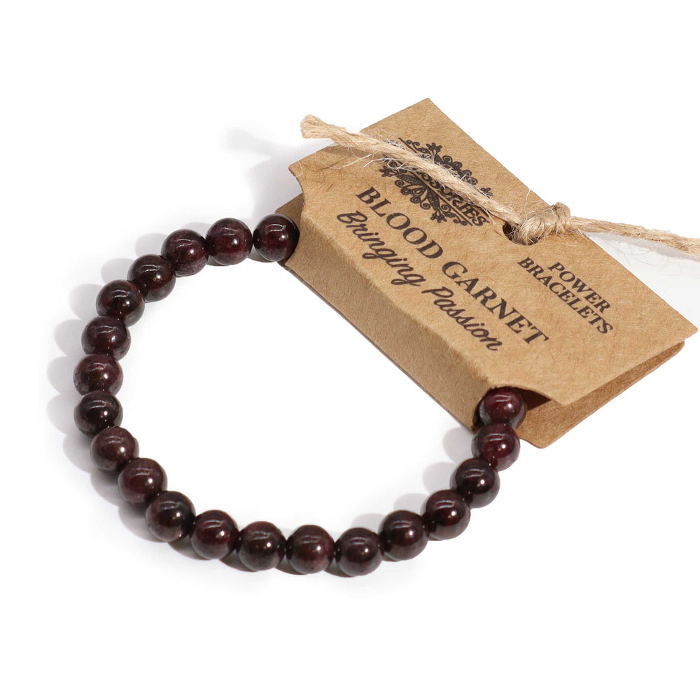 Pulsera de Granate Sangre: pulsera elástica con cuentas de granate sangre, color rojo intenso y tamaño ajustable - energía.