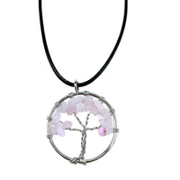 Colgante Árbol de Vida - Cuarzo Rosa: base plateada, figura tallada, cuarzo rosa natural, cadena ajustable - Amor