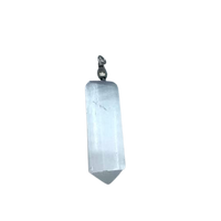 Selenita: colgante con cristal translúcido y extremo afilado, 5 cm, enganche plateado - protege y da claridad espiritual