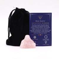 Buda en cuarzo rosa, figura tallada en cuarzo natural, 35x40x23 mm; bolsa de terciopelo incluida - promueve paz y amor.