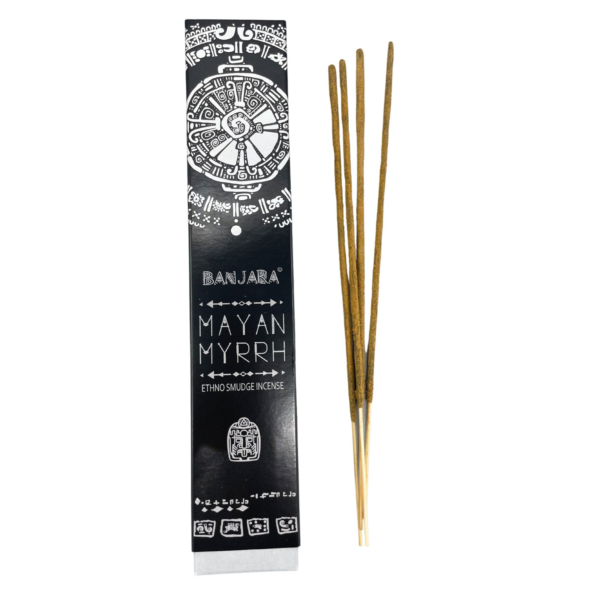 Incienso Mirra Maya: varillas de mirra pura, color natural, formato en varilla, caja premium - Purifica y armoniza el hogar