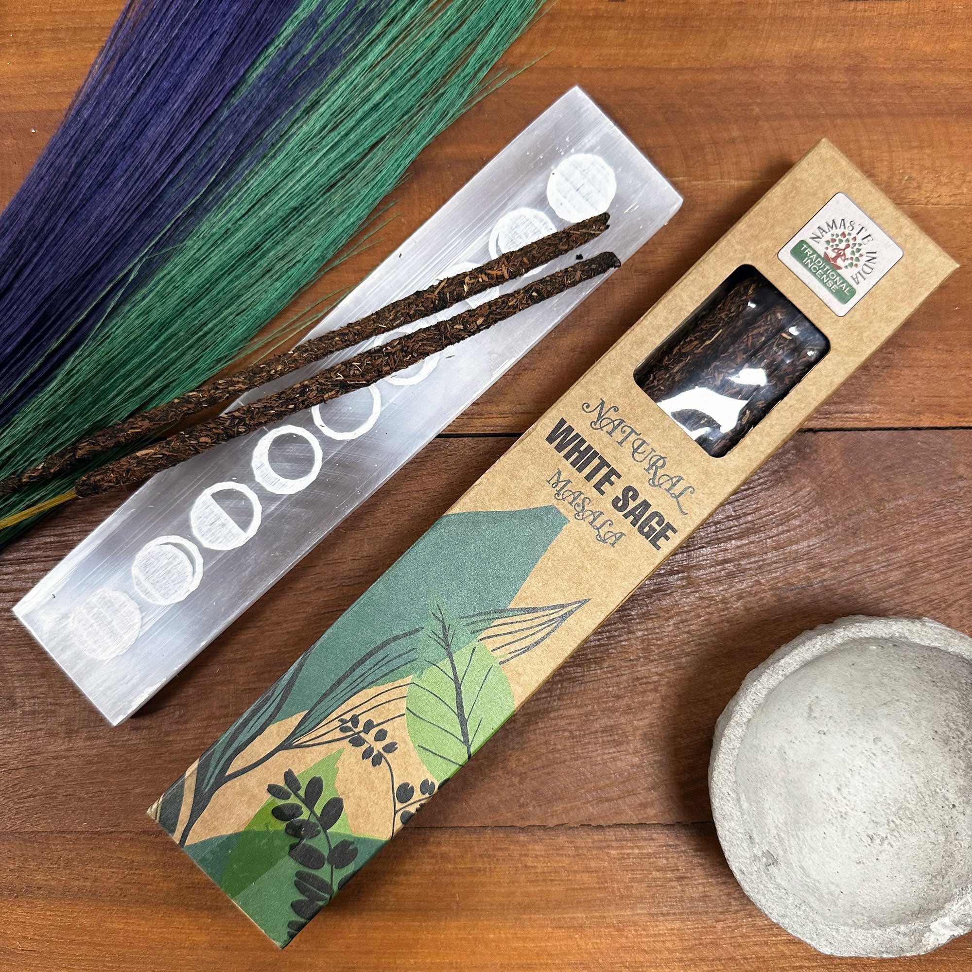 Incienso Botánico Natural Masala - varilla de Salvia Blanca, resinas, combustión prolongada - limpieza energética profunda