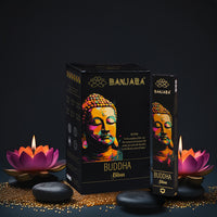 Incienso Buda Banjara - Felicidad, varilla botánica Masala con resinas y hierbas de India; aroma optimista - eleva el ánimo