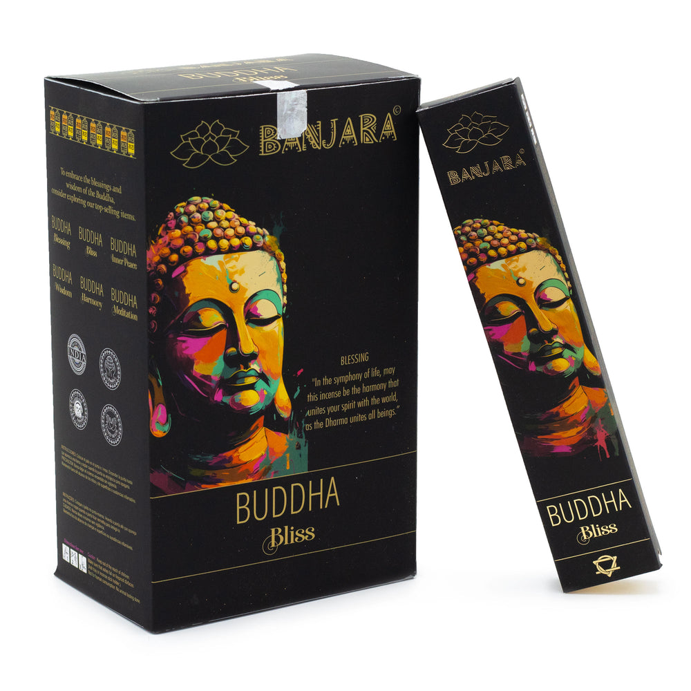 Incienso Buda Banjara - Felicidad, varilla botánica Masala con resinas y hierbas de India; aroma optimista - eleva el ánimo