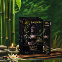 Incienso Buda Banjara Meditación: varilla delgada, color crema, botánico Masala de India - favorece limpieza y concentración