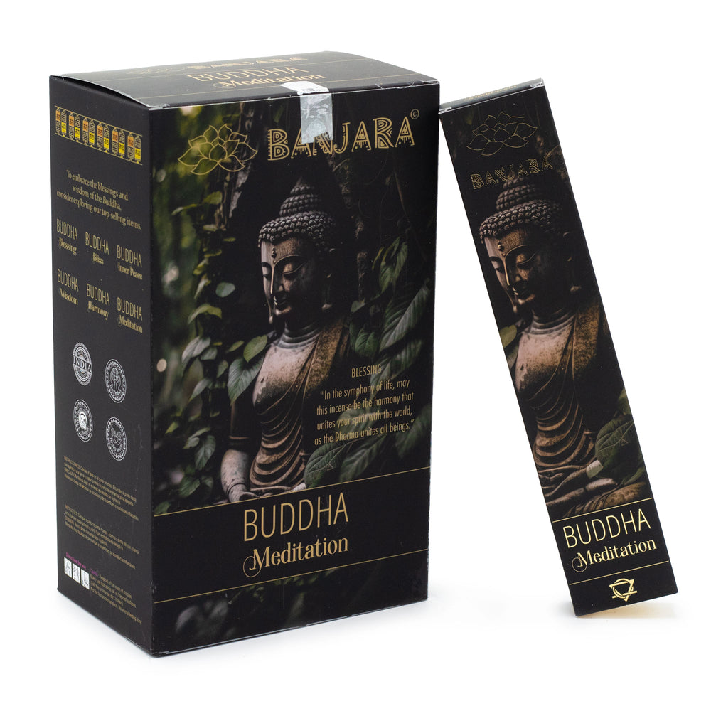 Incienso Buda Banjara Meditación: varilla delgada, color crema, botánico Masala de India - favorece limpieza y concentración
