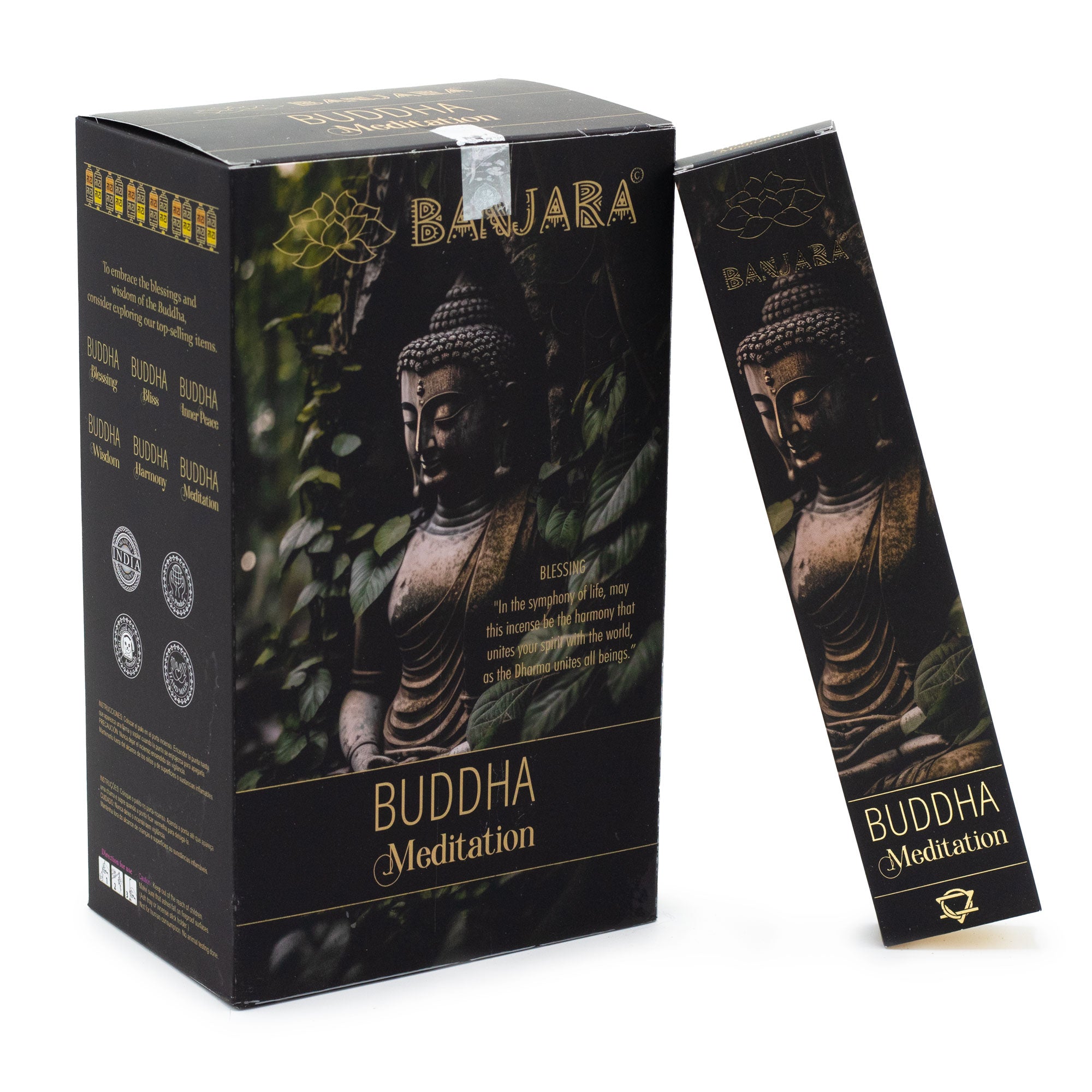 Incienso Buda Banjara Meditación: varilla delgada, color crema, botánico Masala de India - favorece limpieza y concentración