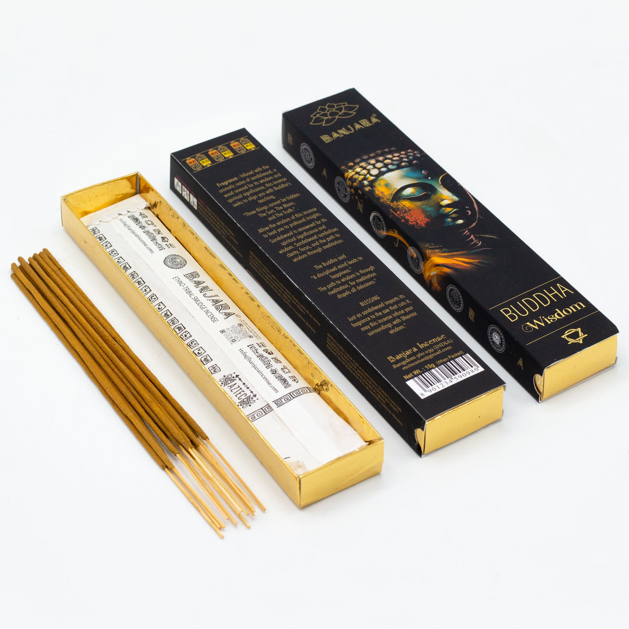 Incienso Buda Banjara Sabiduría, varilla botánica natural Masala de India, artesanal; aroma calmante - claridad mental