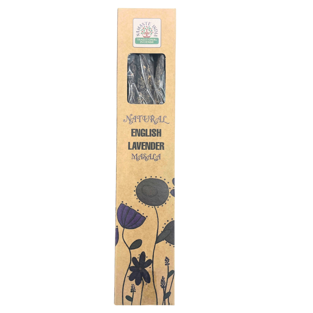 Incienso Natural de Lavanda Inglesa Masala en varillas finas, tono marfil, aroma floral - calma y descanso profundo