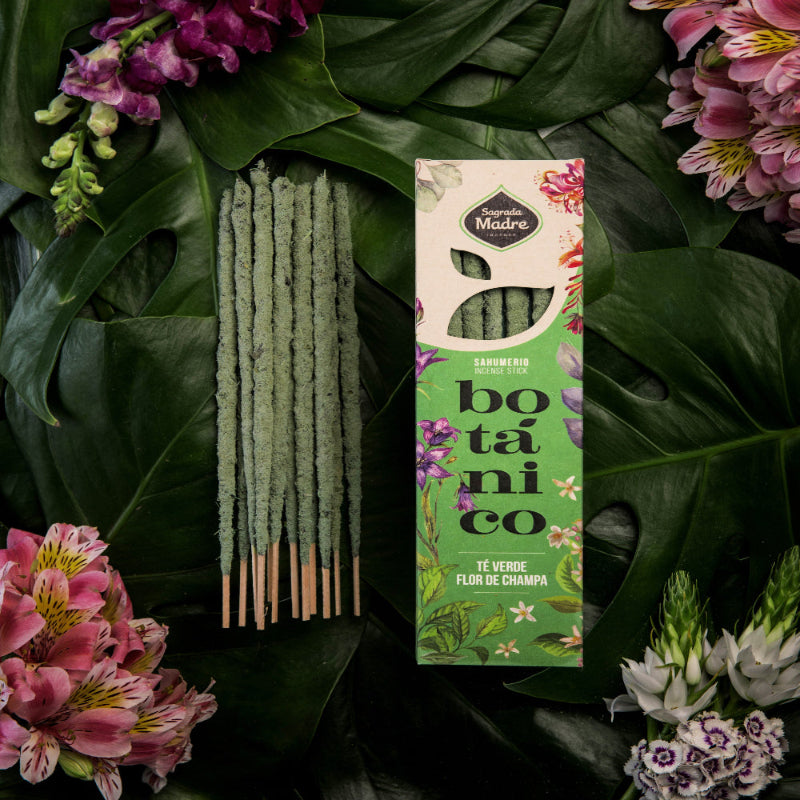 Incienso en varilla delgada y natural, aroma té verde y champa, perfecto para meditar y purificar el ambiente - Relajación