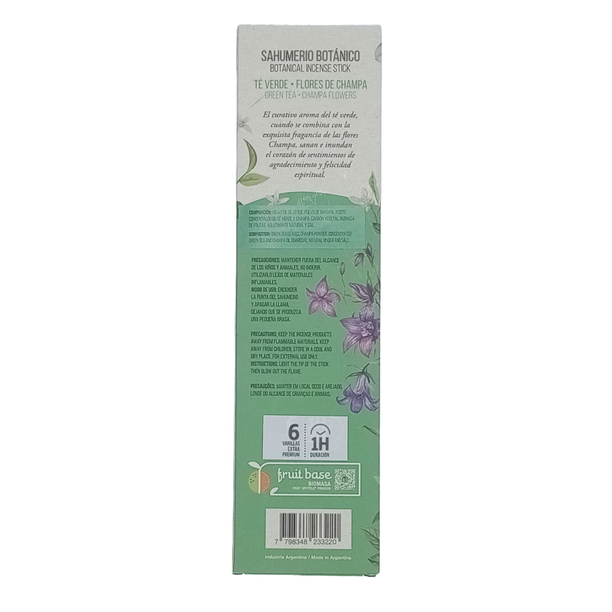 Incienso en varilla delgada y natural, aroma té verde y champa, perfecto para meditar y purificar el ambiente - Relajación