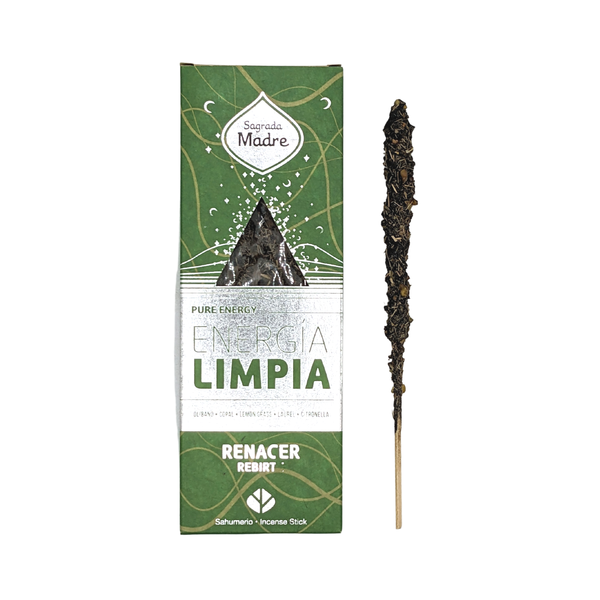 Incienso Sahumerio Energía Limpia Renacer, varilla en formato compacto; aroma fresco. 100% natural. - purifica y renueva