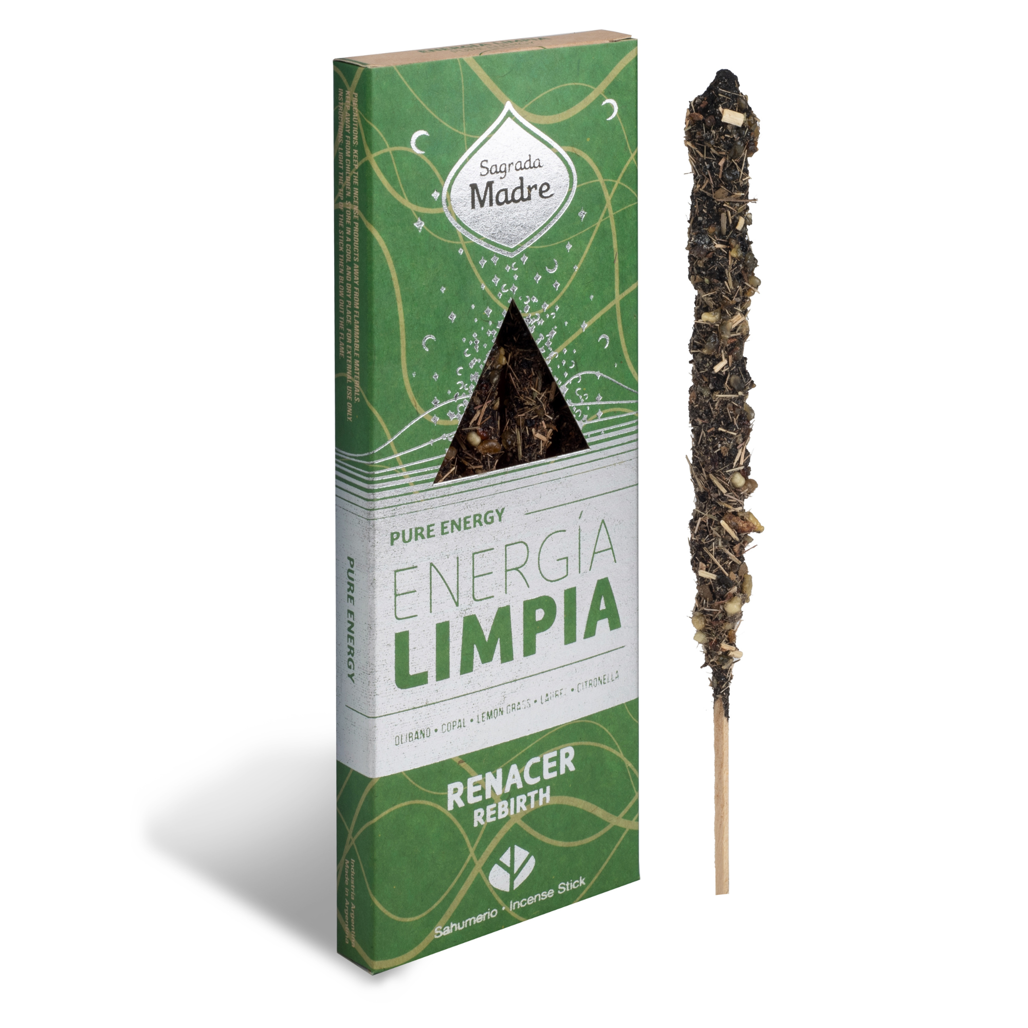 Incienso Sahumerio Energía Limpia Renacer, varilla en formato compacto; aroma fresco. 100% natural. - purifica y renueva
