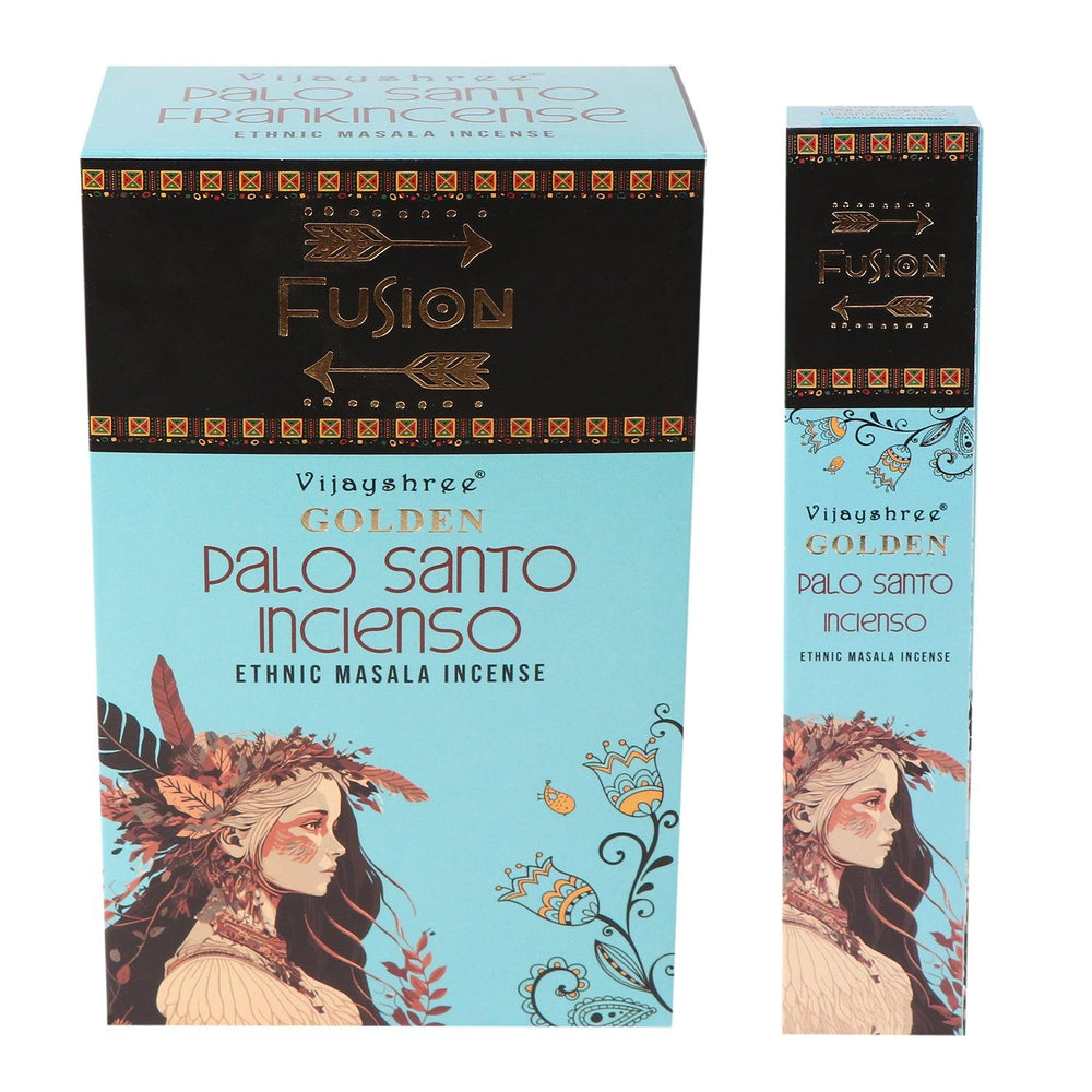 Incienso en varilla: Palo Santo Dorado e Incienso, 12 varillas, 15 g, tono dorado y amaderado - Purificación