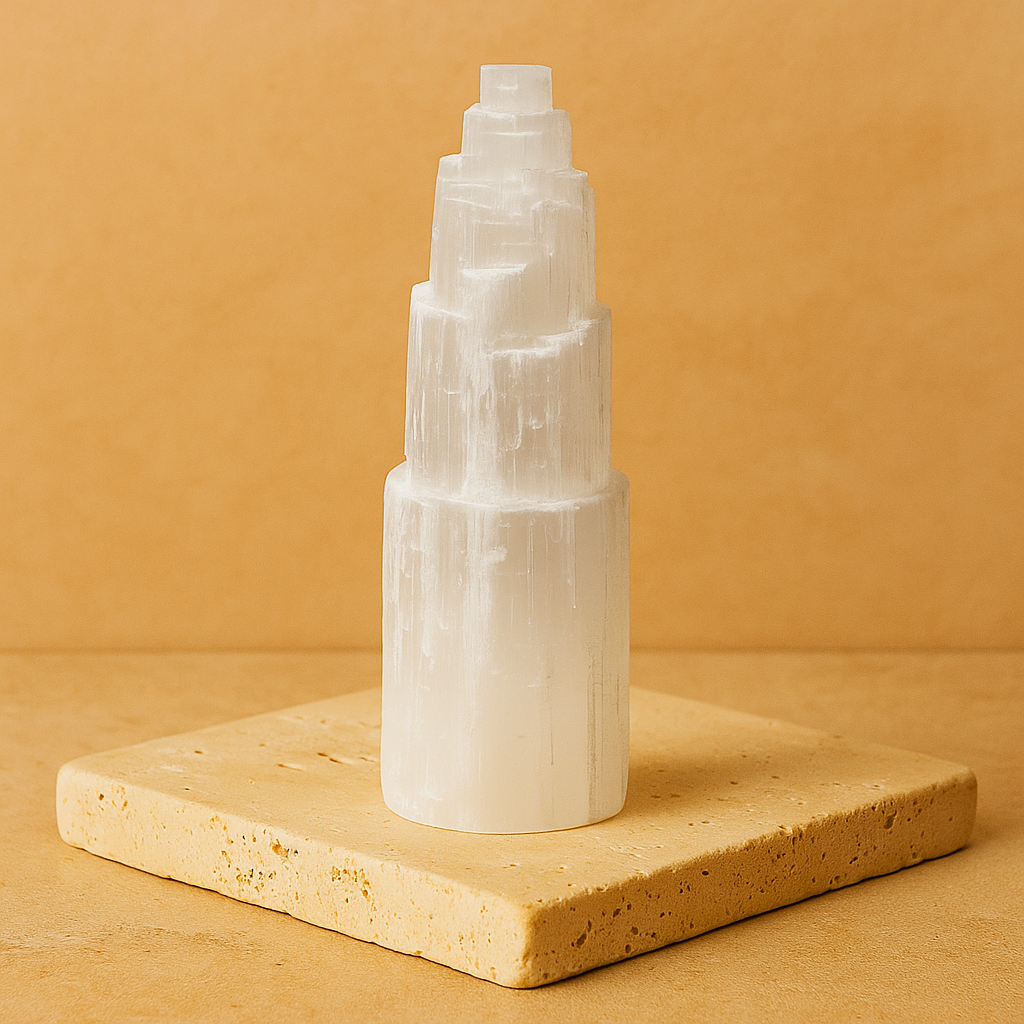 Lámpara Torre de Selenita Natural 25 cm – Claridad y Limpieza