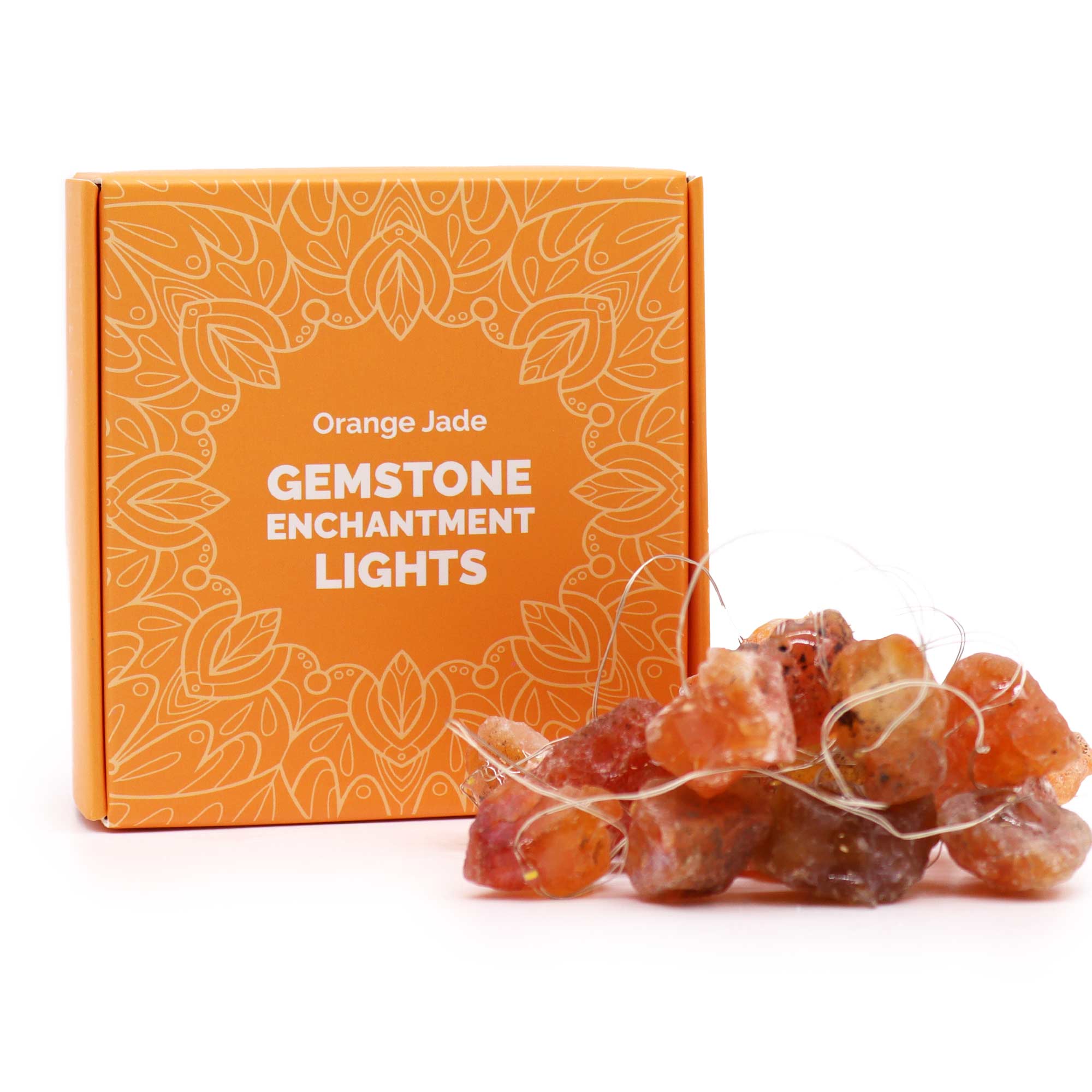 Guirnalda LED con Jade Naranja Natural, piedras auténticas y cable ligero, luz cálida - aporta vitalidad