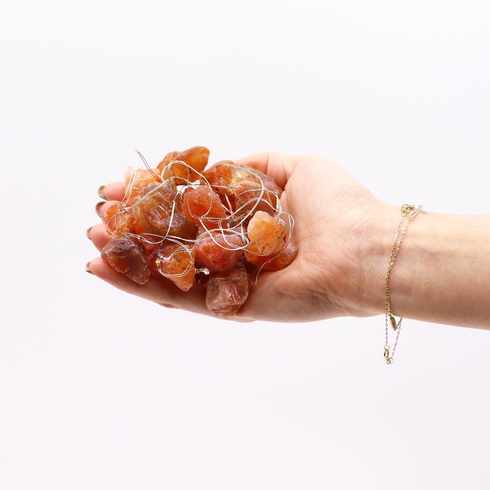 Guirnalda LED con Jade Naranja Natural, piedras auténticas y cable ligero, luz cálida - aporta vitalidad