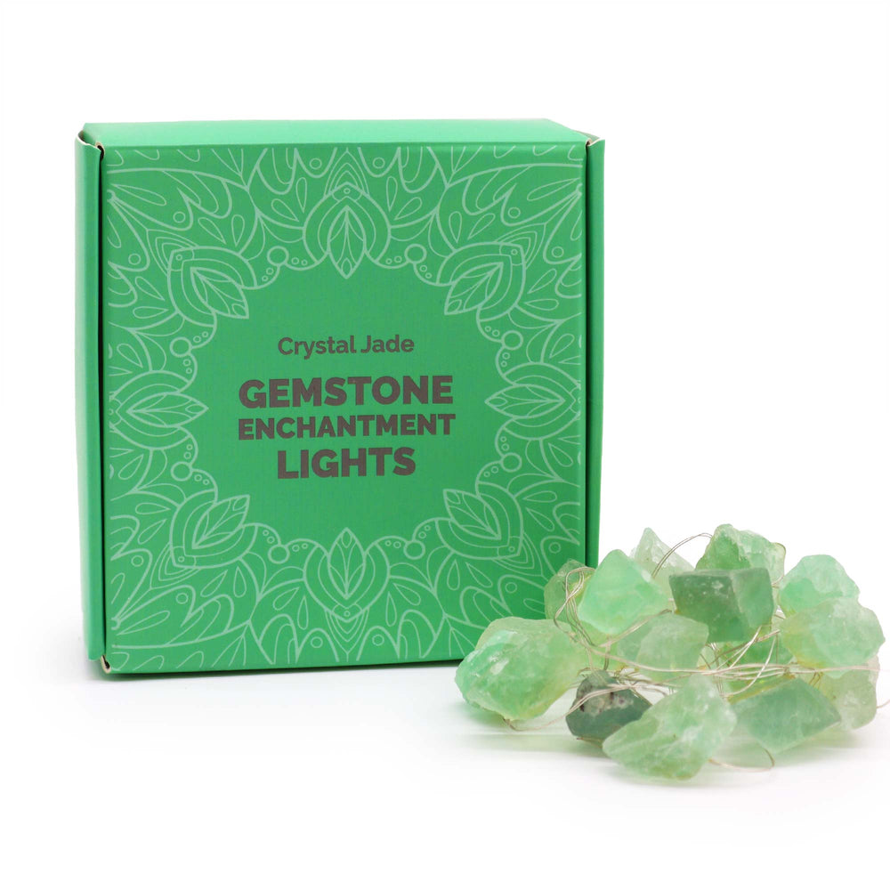 Jade de cristal natural: guirnalda de luces LED con piedras verdes, cable flexible y diseño decorativo cálido - armonía