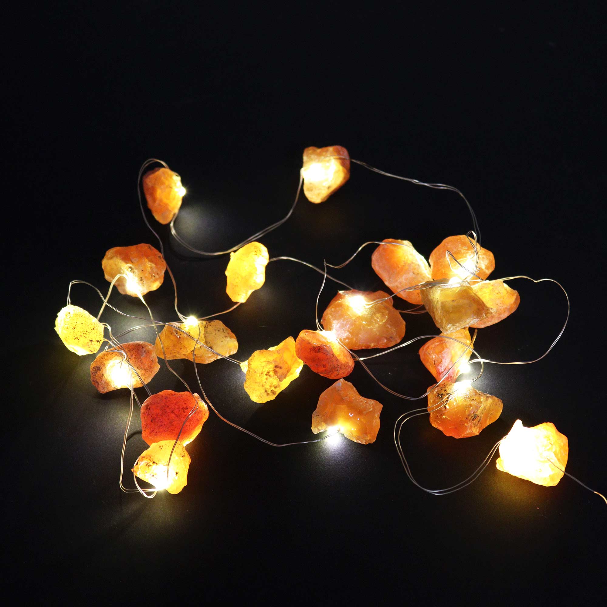 Guirnalda LED con Jade Naranja Natural, piedras auténticas y cable ligero, luz cálida - aporta vitalidad