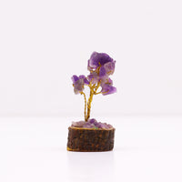 Árbol de amatista mini con base de madera, 15 piedras violetas en ramas, compacto - Protección, calma y espiritualidad.