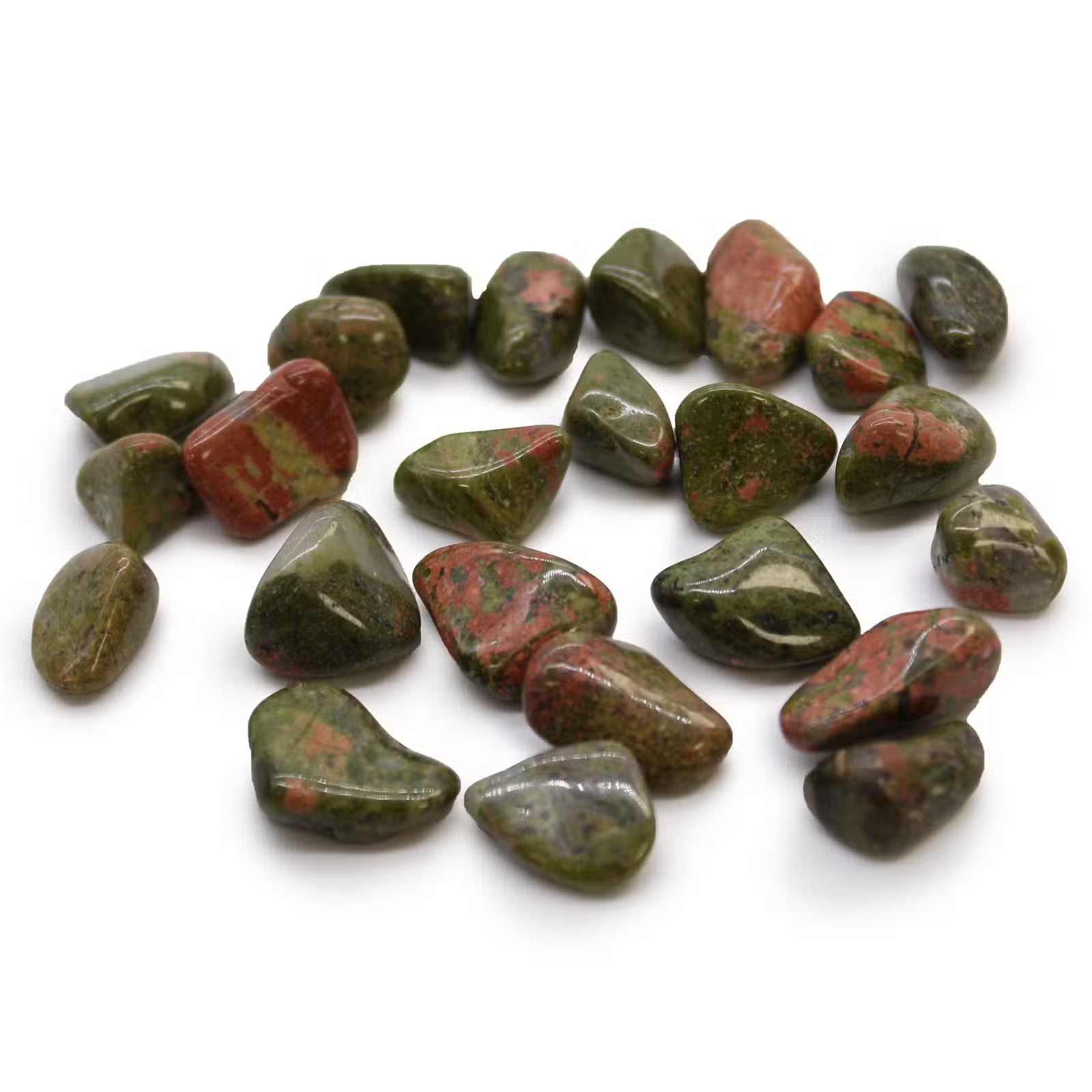 Unakita - piedra tumbada (rodada), natural, pequeñas, en verde y rosa, únicas - equilibrio emocional y crecimiento