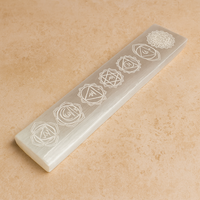Placa de Selenita, 20 cm, barra plana grabada con chakras, translúcida - limpieza energética y alineación espiritual