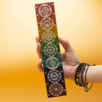 Esteatita porta incienso 26x5 cm con grabados de los Siete Chakras, placa de carga decorativa en verde - equilibrio