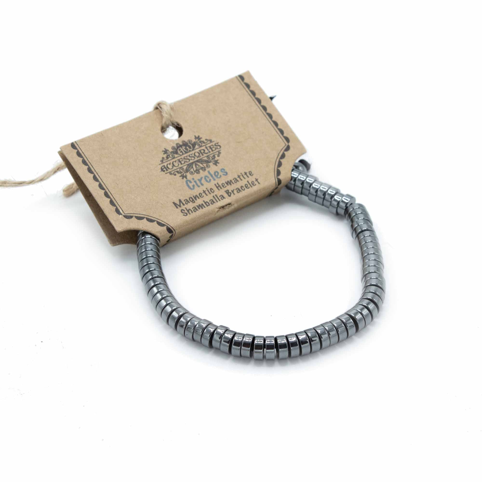 Pulsera Shamballa de Hematita Magnética con círculos pulidos, cierre ajustable, acabado metalizado - equilibrio y protección