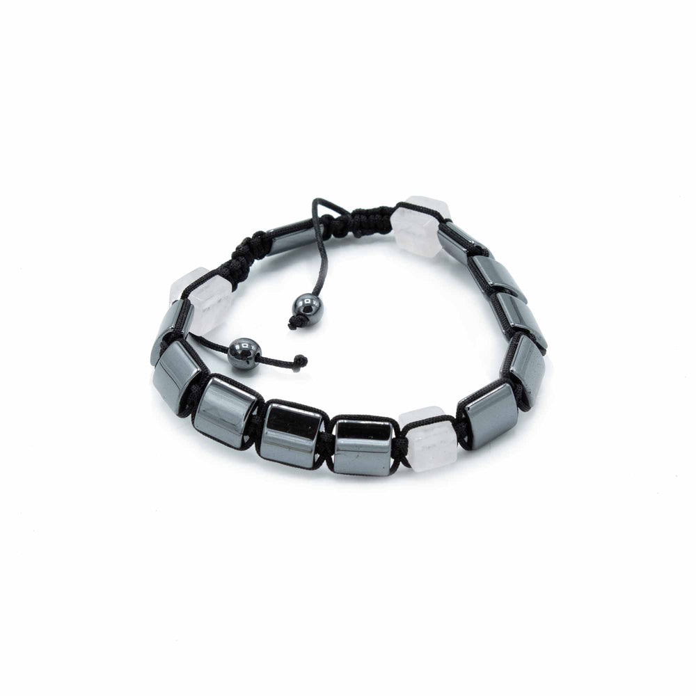 Pulsera Shamballa de hematita magnética y cuarzo rosa: cierre deslizante y colores rosados - equilibrio emocional