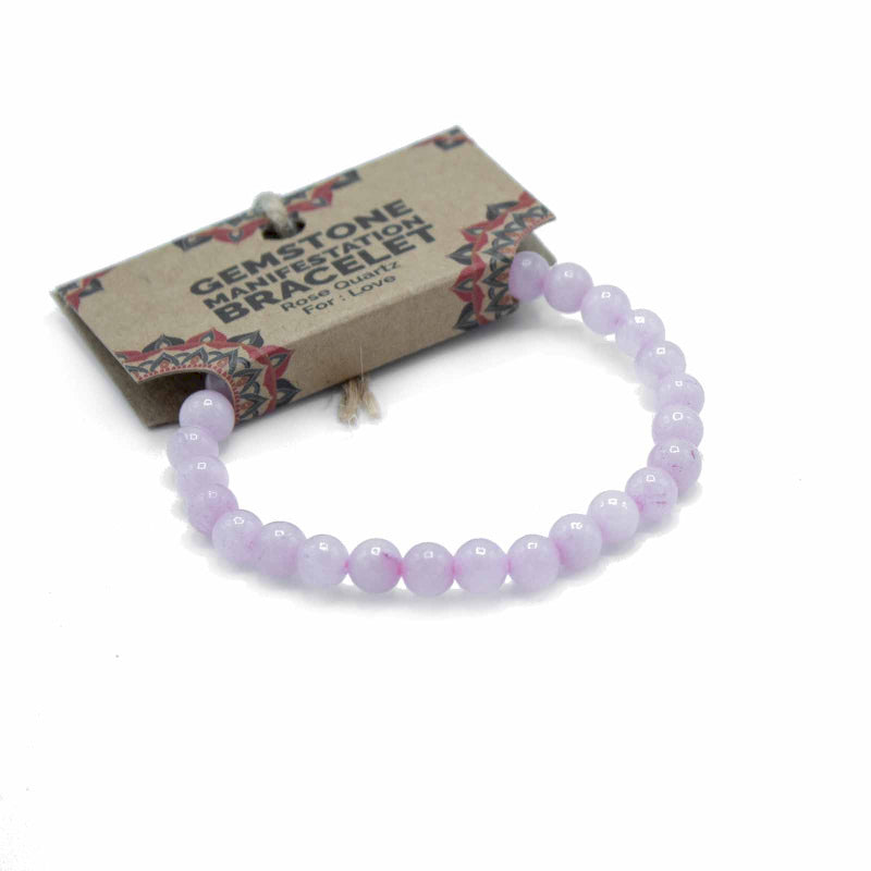 Pulsera de manifestación de cuarzo rosa; elástica, cuentas naturales en tono rosado - atrae amor y armonía