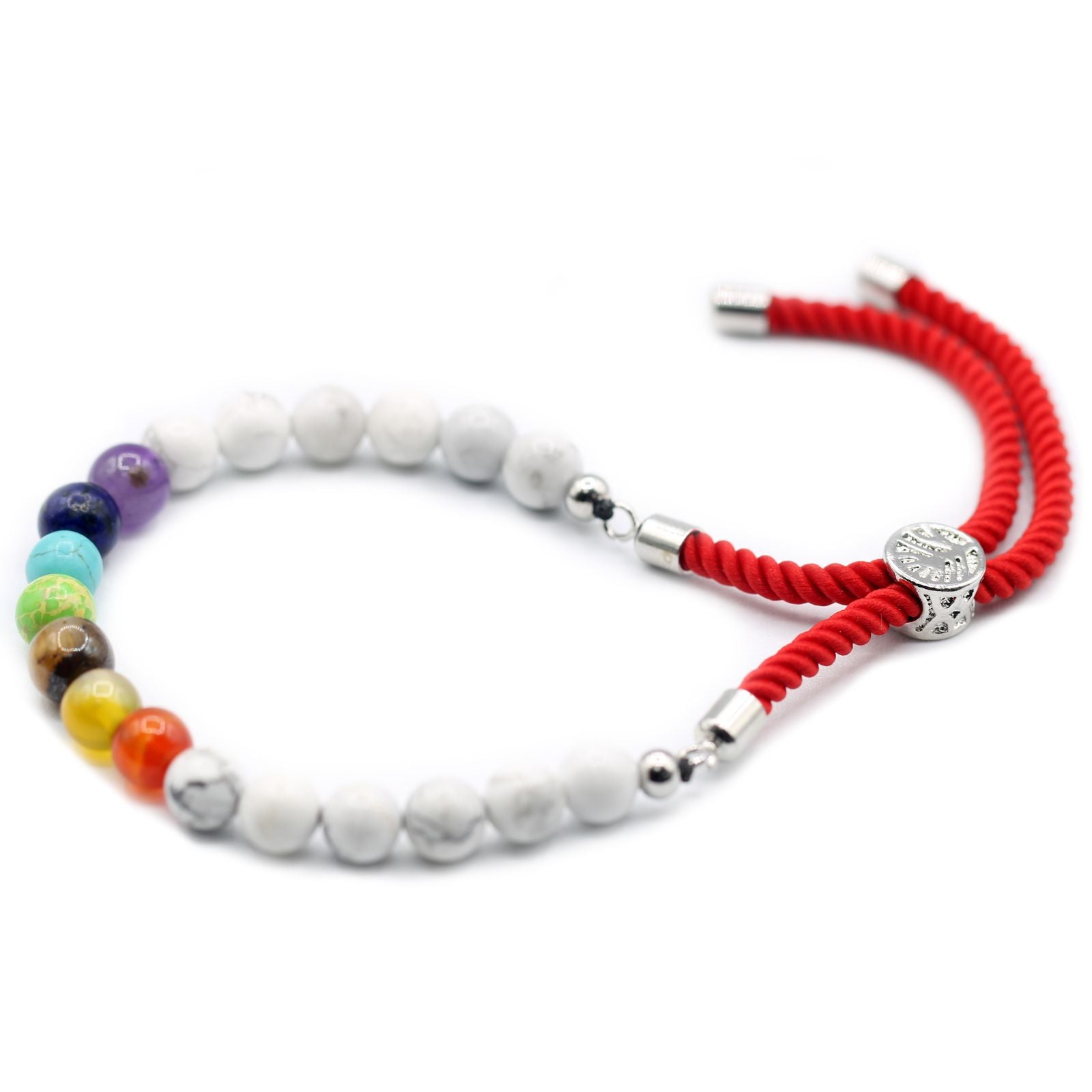 Pulsera de Hilo Rojo con Howlita Blanca y Chakras