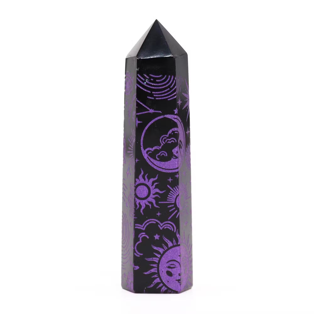 Puntas de Obsidiana Negra - Historia Mística - Morado Profundo