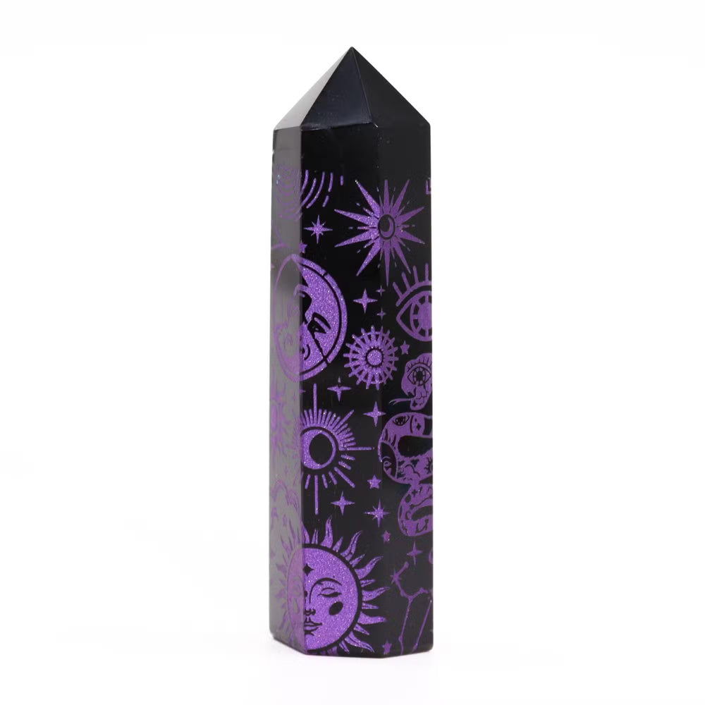 Puntas de Obsidiana Negra - Historia Mística - Morado Profundo