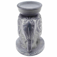 Quemador de aceite de esteatita con elefante en pie: piedra natural gris, altura 10,5 cm y cuenco grande - promueve calma.