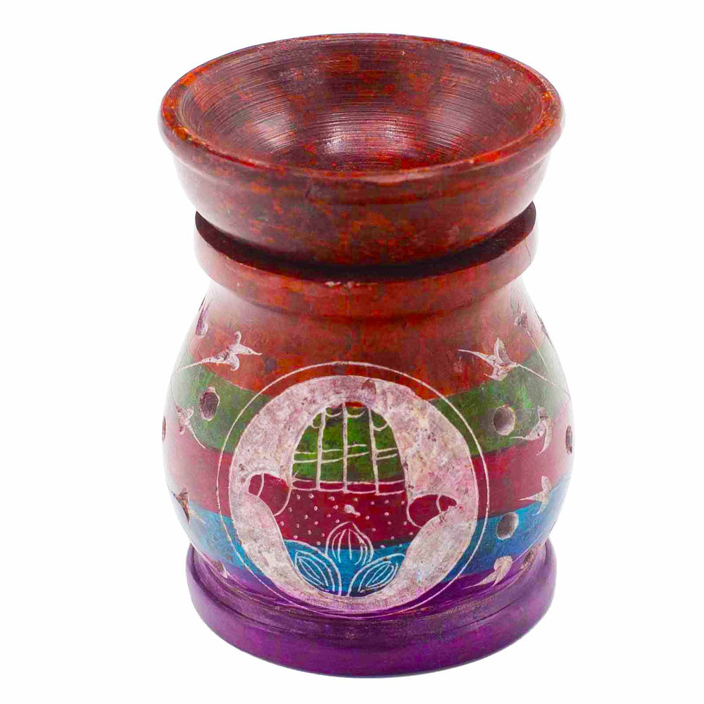 Quemador de Aceite de Esteatita con Hamsa colorida, 10 cm de altura, cuenco desmontable—favorece aromaterapia y armonía