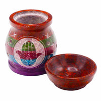 Quemador de Aceite de Esteatita con Hamsa colorida, 10 cm de altura, cuenco desmontable—favorece aromaterapia y armonía