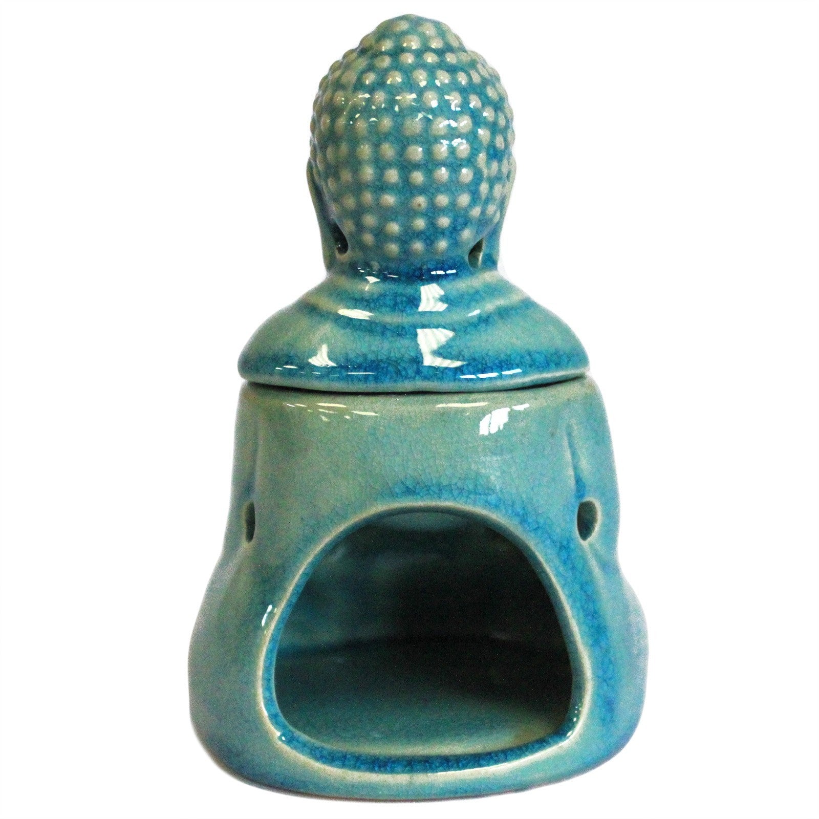 Quemador de incienso en forma de Buda, cerámica de calidad, acabado azul o blanco, tamaño compacto - calma y enfoque en casa