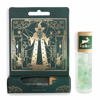 Roll-On 10 ml de Aventurina, esfera en frasco, con piedras verdes y tapa de bambú - equilibrio emocional y manifestación