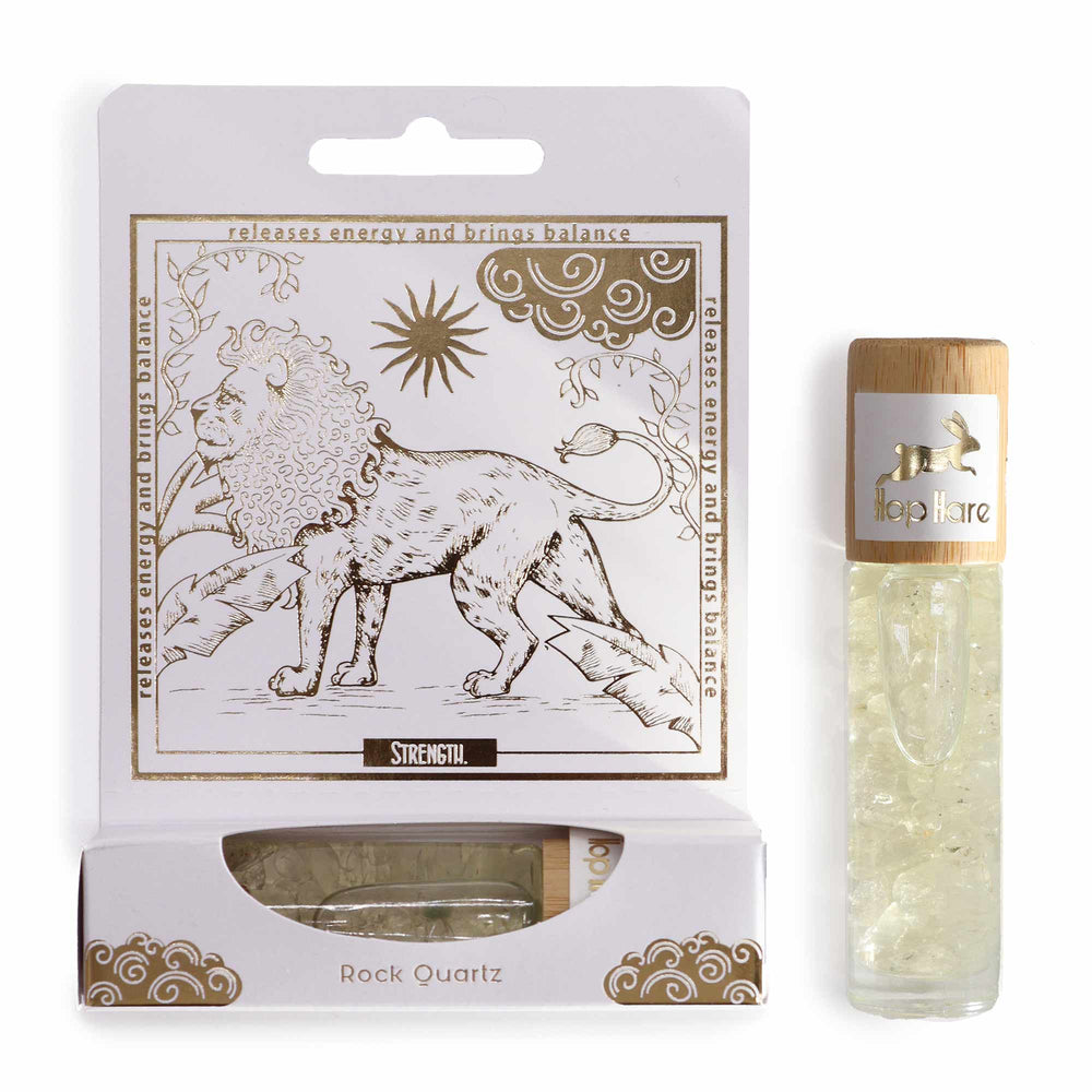 Cuarzo Transparente roll-on 10 ml con tapa de bambú, piedras auténticas y esfera aplicadora - claridad y equilibrio