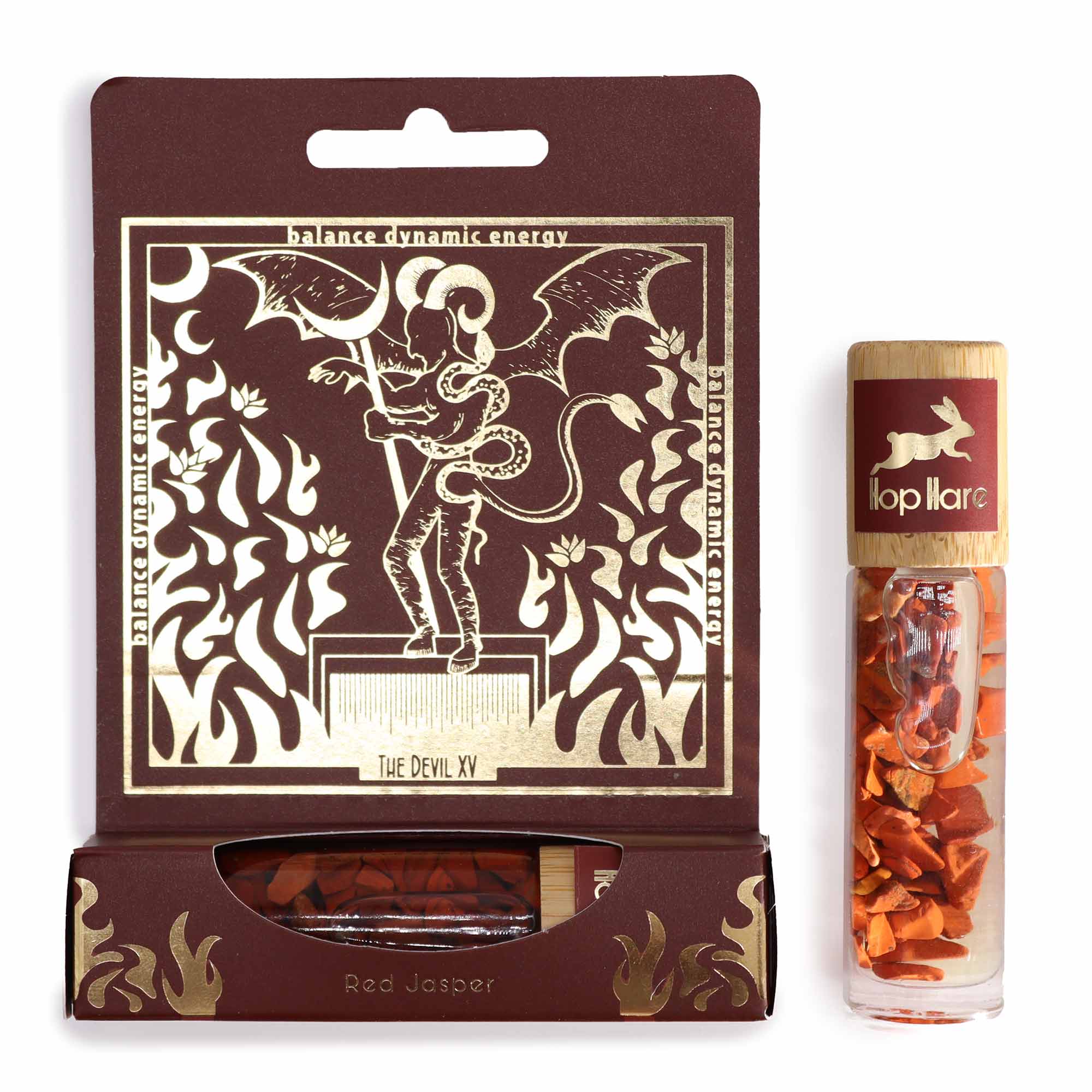 Roll-On de Jaspe Rojo 10 ml con piedras auténticas y tapa de bambú; inspirado en El Diablo - energía y maestría interior