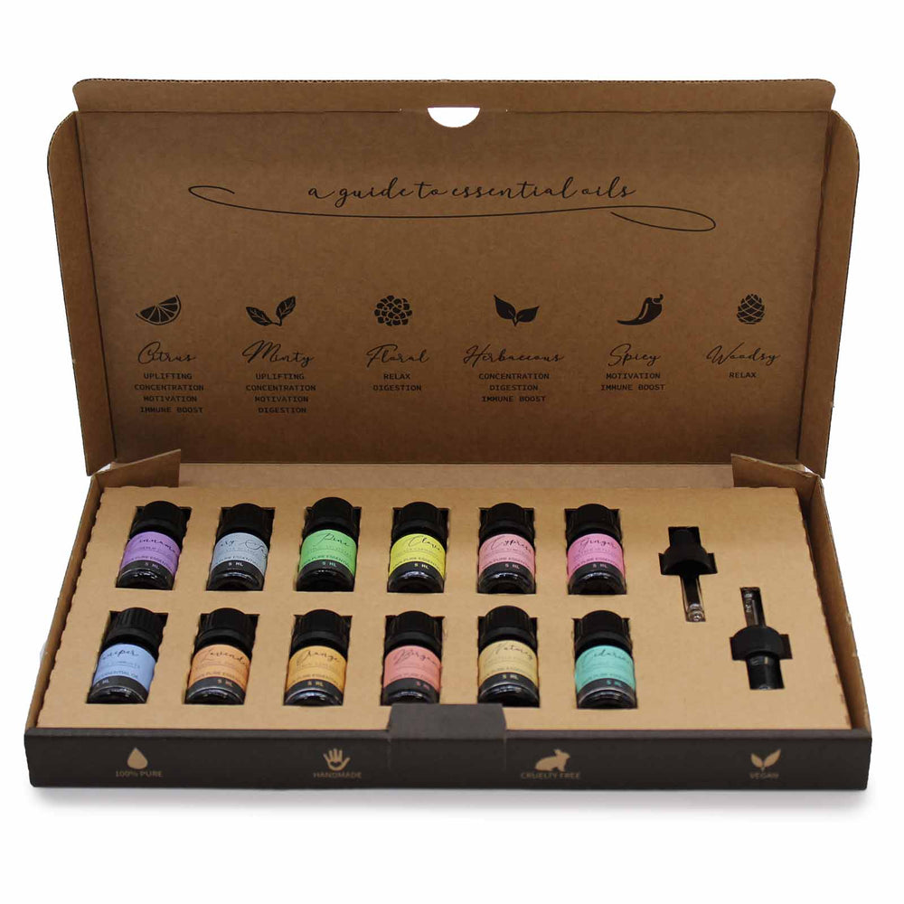 Set de Aceites Esenciales 100% Naturales: 12 frascos de 10 ml con dosificador, guardados en estuche elegante - equilibrio