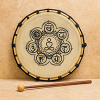 Tambor chamánico Chakra (25 cm) con marco de madera y parche decorado; incluye baqueta. - equilibrio energético