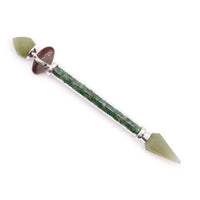 Varita de Aventurina Verde Shiva Lingam, de tamaño compacto: cristal con punta facetada y extremo plateado — abundancia