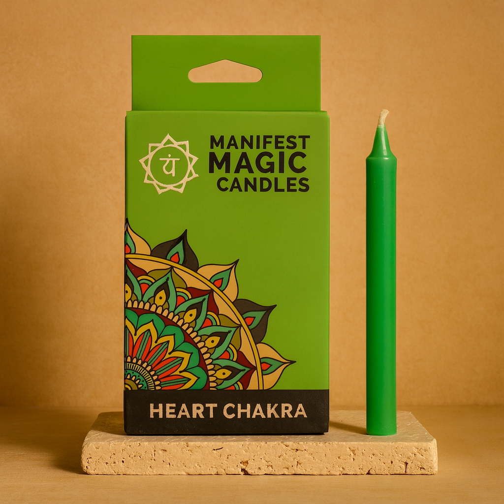 Velas Mágicas Manifest: pack de 12 cónicas verdes para el Chakra Corazón - sanación, prosperidad y manifestación